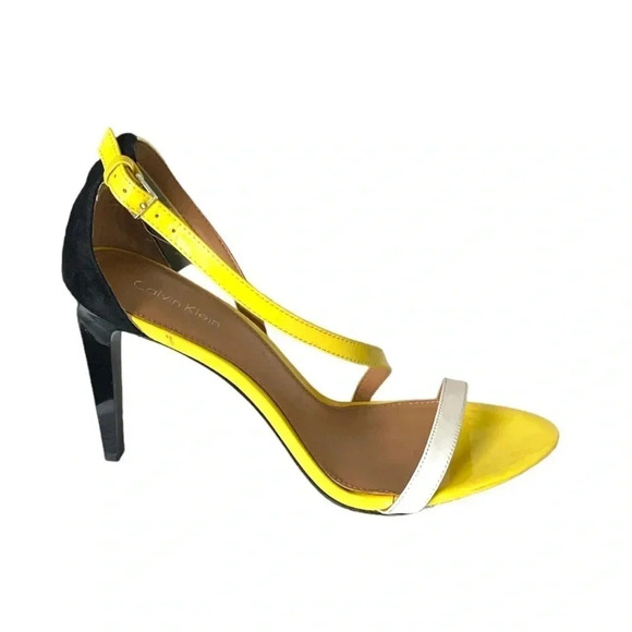 CALVIN KLEIN |Narella Yellow/White/Black Patent & Suede Stiletto Heels Size 7.5M - Picture 2 of 10